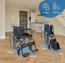 Cargar imagen en el visor de la galería, Silla De Ruedas Acero Plegable Economica Adulto Silla De Ruedas De Traslado Plegable Uso Rudo Descansa Pies Color Rojo y azul MOD G7
