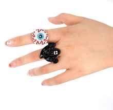 Cargar imagen en el visor de la galería, Juego de anillos ajustables para niños y adultos, 12 piezas, decoraciones de Halloween, globo ocular, fantasma, calabaza, murciélago, accesorios MOD 686196
