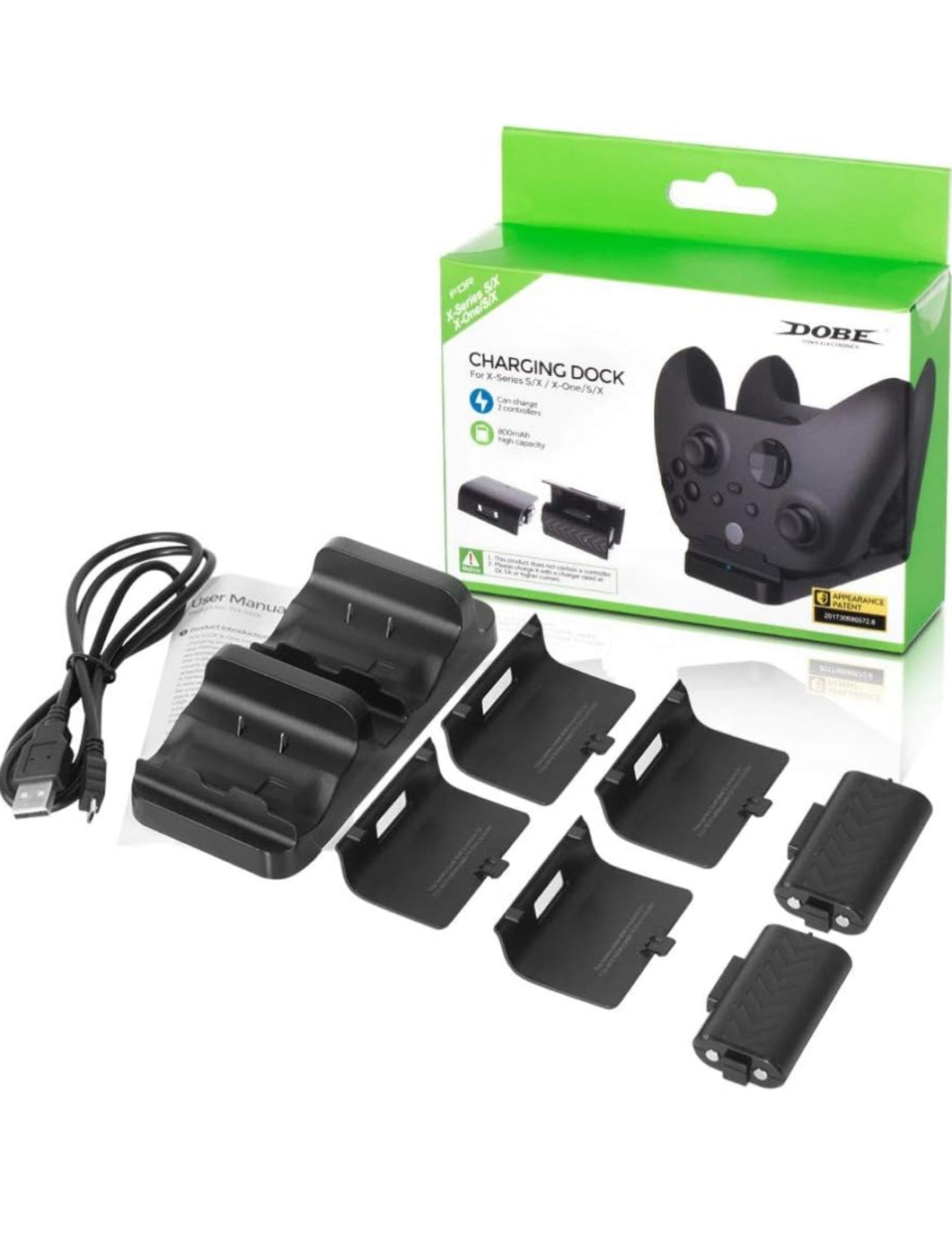 DA Gamers Carga Y Juega 2 Base Cargadora Doble para Controles Xbox Series S/Series X/One/One S/One X Dock Cargador + 2 Baterias Recargables - Negro MOD XBOX CHARGER