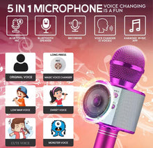 Cargar imagen en el visor de la galería, Micrófono de Karaoke inalámbrico Altavoz Bluetooth, controles multifunción Micrófono de mano portátil 5 en 1 para cantar para fiesta
