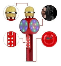 Cargar imagen en el visor de la galería, Micrófono/altavoz Bluetooth inalámbrico para karaoke, USB, LED rojo MOD WS-1816
