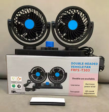 Cargar imagen en el visor de la galería, Ventilador para coche de doble cabeza con viento fuerte y ventilador de coche giratorio multiángulo portátil estable de 2 velocidades MOD FS-1142 y WTLS-T101
