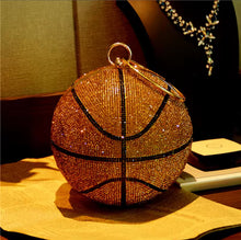Cargar imagen en el visor de la galería, Bolso de mano con diseño de bola de diamante de basquetbol para mujer, bolsa de mano de lujo para fiesta, con cadena de hombro, de baloncesto BRILLANTE G
