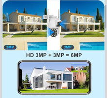 Cargar imagen en el visor de la galería, Cámara de Seguridad de Doble Lente 3MP Detección de Movimiento Cámara WiFi con Control Remoto para el Hogar IP66
