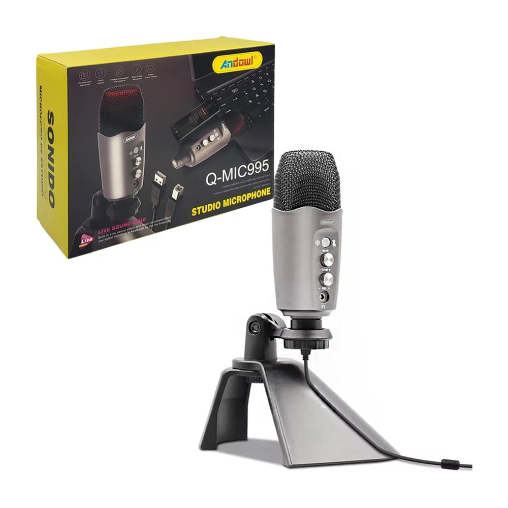 Microfono de estudio con conexión usb, compatible con múltiples plataformas profesional MOD Q-MIC995