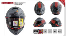 Cargar imagen en el visor de la galería, Caso cerrado negro y franjas rojas con certificado DOT tallas M L XL XXL MOD CAS-CER-10001
