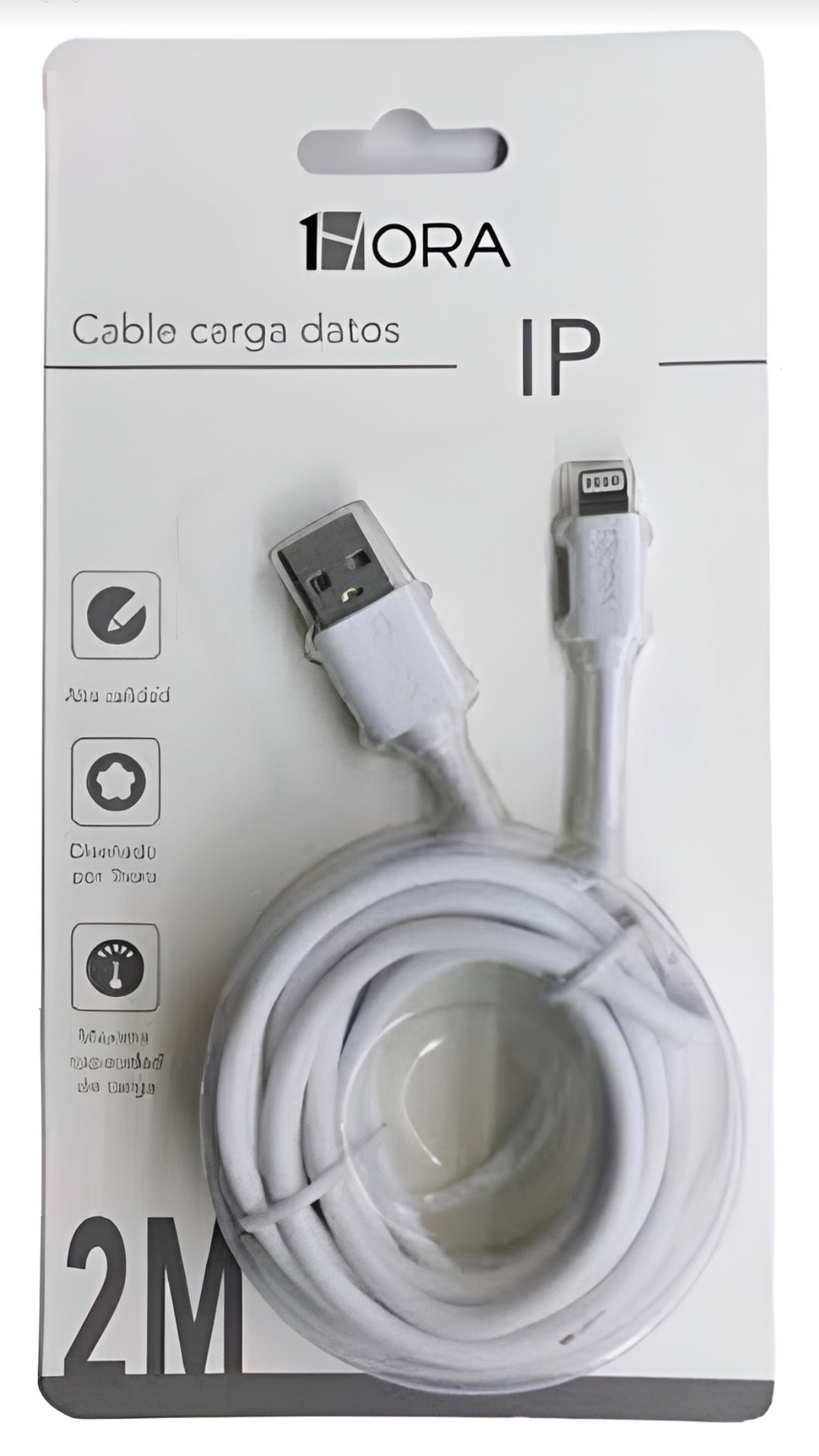 Cable Cargador Para Iphone de 2 Metros largo  Blanco resistente MOD CAB206