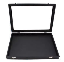 Cargar imagen en el visor de la galería, Joyero de cuero con tapa de vidrio negro mediano y grande para anillos, pendientes, pulseras, collares, pendientes, tachuelas MOD SSB41
