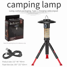 Cargar imagen en el visor de la galería, Lámpara 3 en 1 para acampar al aire libre con trípode, luz LED de ambiente tipo C, luz de tienda de carga, impermeable, 2000mAh para pesca y exploración MOD ZE-2180
