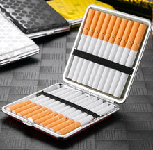 Cargar imagen en el visor de la galería, Cigarrera Caja de metal negro plateado plateado plateado amarillo rosa cigarrillo acero inoxidable para 20 cigarrillos con banda de goma, una caja de cigarrillo elegante tornasol
