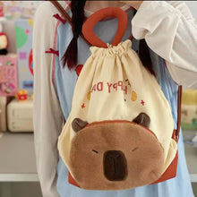 Cargar imagen en el visor de la galería, Mochila de dibujos animados capybara para niña, bolsa con cordón de Anime, gran capacidad, lona resistente MOD M02083
