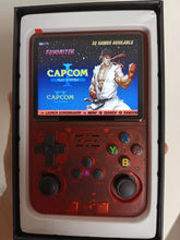 Cargar imagen en el visor de la galería, Consola de juegos retro de mano con más de 20,000 juegos y 256 juegos de GB juegos clásicos, consola de videojuegos retro visualización IPS de 3.5 pulgadas, color morado transparente, sistema Linux retro juego MOD  R36 S PRO
