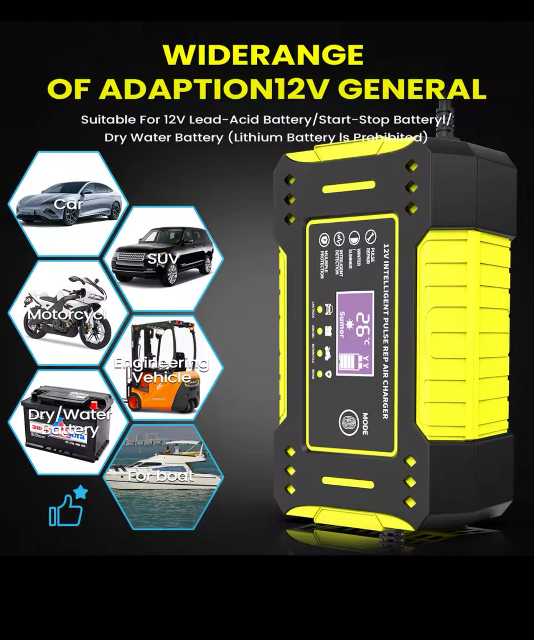 Arrancador y cargador de batería de coche inteligente unidad de carga de batería de coche y motocicleta batería de plomo-ácido de 6 a 12VMOD Q-DP9921