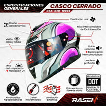 Cargar imagen en el visor de la galería, Casco cerrado morado gris y blanco con certificado DOT MOD CAS-CER-10002
