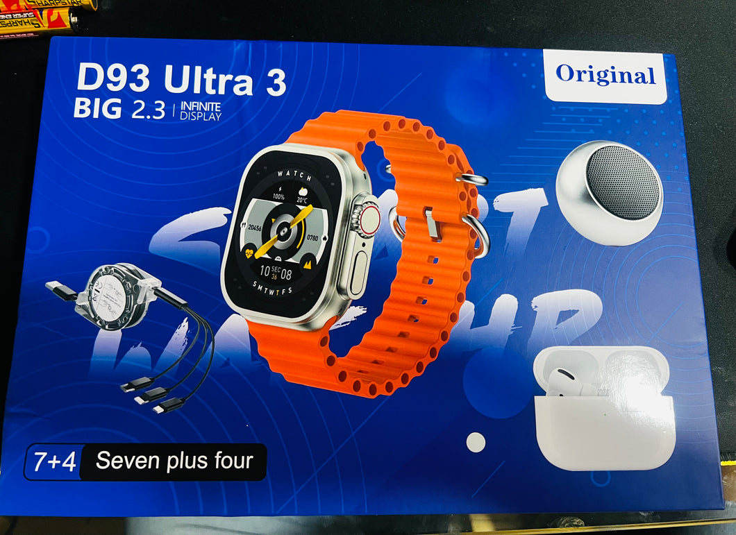 D93 ultra Smart Watch touch 5 in 1 medidor de ritmo cardiaco app , audífonos ,multicable usb entrada Lightning tipo C tipo v8 ,bocina bluethoo,correas para samrt Wach regalo perfecto MOD SD-107 D93 ultra