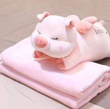 Cargar imagen en el visor de la galería, Almohada con frazada de puerco MOD K-2 medidas frazada 1.00x 1.80 medida peluche 50 cm
