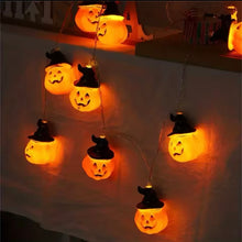 Cargar imagen en el visor de la galería, Guirnalda de luces de calabaza para decoración de Halloween, cadena de iluminación de calabaza sonriente para exteriores
