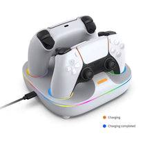 Cargar imagen en el visor de la galería, Estación de carga Dual para PS5, indicador LED y soporte de carga de luz RGB con Cables, base de carga para controlador PS5 y Portal PS

