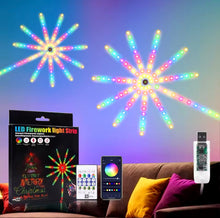 Cargar imagen en el visor de la galería, Tira de luces LED con control remoto USB y Bluetooth, luces de fuegos artificiales RGB para vacaciones, sala de estar,ritmo musical TV, pared, decoración navideña MOD QDX-09
