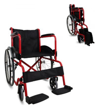 Cargar imagen en el visor de la galería, Silla De Ruedas Acero Plegable Economica Adulto Silla De Ruedas De Traslado Plegable Uso Rudo Descansa Pies Color Rojo y azul MOD G7
