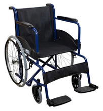 Cargar imagen en el visor de la galería, Silla De Ruedas Acero Plegable Economica Adulto Silla De Ruedas De Traslado Plegable Uso Rudo Descansa Pies Color Rojo y azul MOD G7
