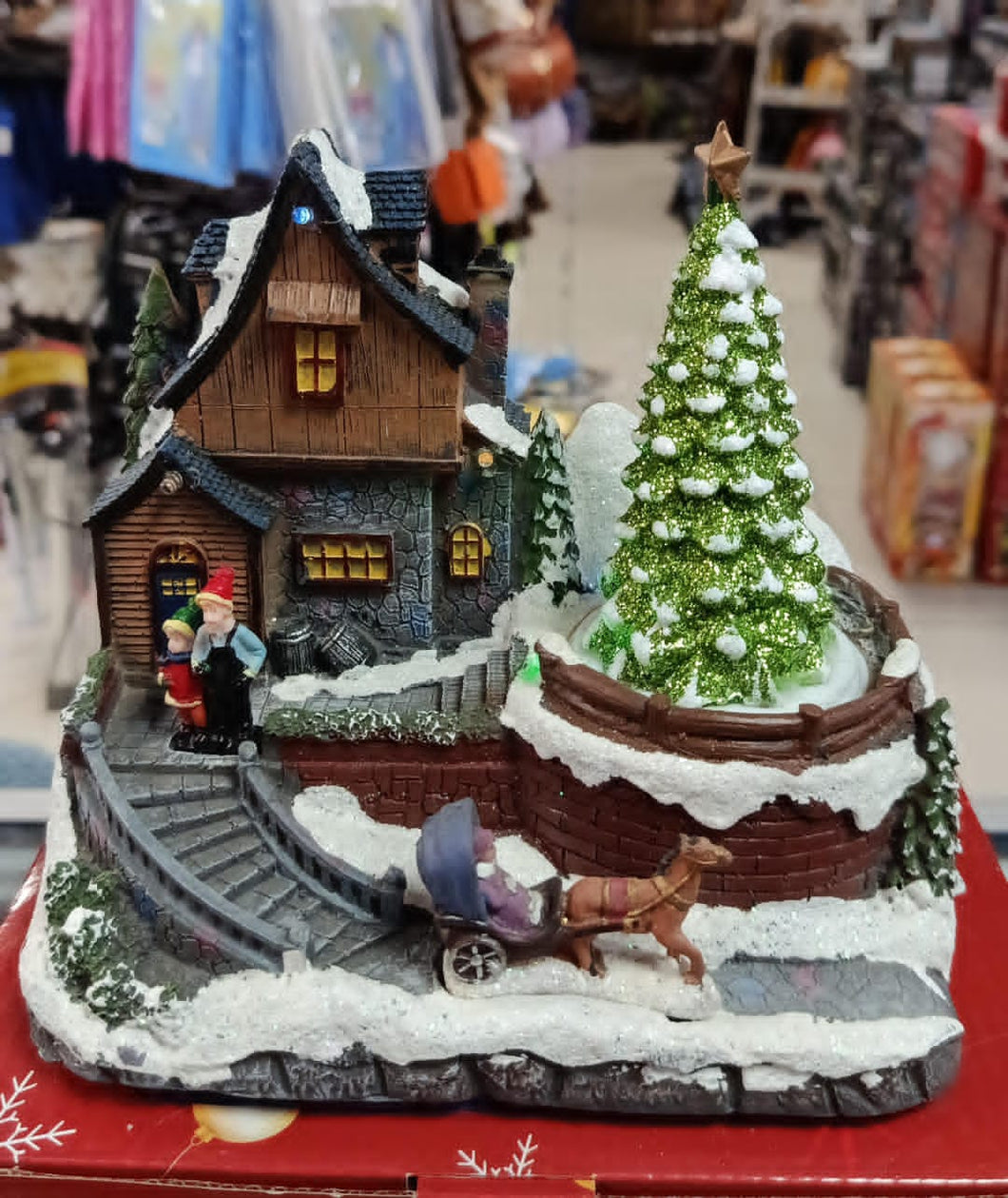 Villa navideña, carreta cabaña con ocho canciones, función de Luz Led, cable USB incluido MOD W706