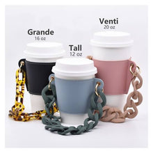 Cargar imagen en el visor de la galería, Portavaso termo reutilizable con cadena de viaje ecológica para bebidas, funda para botella de café, soporte para taza de cuero PU MOD cadena grandeMANGA
