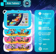 Cargar imagen en el visor de la galería, Tableta Android 2024 de 7 pulgadas para niños, Tablet educativa de estudio, Bluetooth, WiFi, con funda protectora bonita, regalo para niños 6 GB + 256 GB de memoria expandible a 1 T MOD D6
