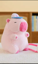 Cargar imagen en el visor de la galería, Mochila de felpa de capybara rosa y café con viñetas de animales, bolso cruzado de capibara verde de gran capacidad, bolso de felpa de capibara de moda de algodón Unisex 32 cm MOD 111
