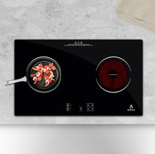 Cargar imagen en el visor de la galería, Parrilla eléctrica de vitrocerámica para empotrar, marca Supra, modelo Vitro Rosso-H, con dos quemadores VITRORROSSO H2Q

