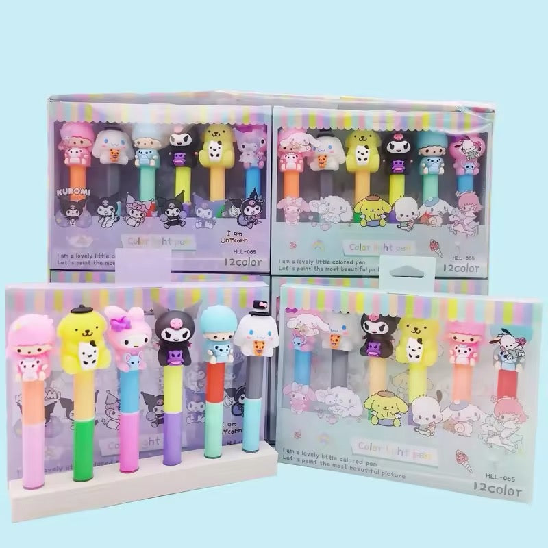 Resaltadores de personaje, bolígrafos fluorescentes, suministros escolares, juego de papelería, regalo para niños, 6 pzs MOD HLL-065