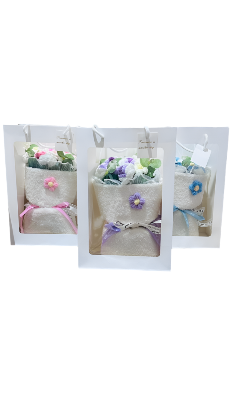 Ramo de flores de ganchillo hecho a mano, adornos de ramo de felpa creativos terminados  36 cm MOD LU7194