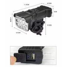 Cargar imagen en el visor de la galería, Luz delantera de bicicleta de 12 LED, luz recargable para bicicleta con bocina, luces frontales de bicicleta MTB, lámpara de seguridad para ciclismo nocturno MOD ZE-1619
