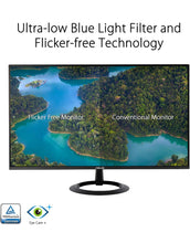 Cargar imagen en el visor de la galería, ASUS Monitor VZ24EHF Eye Care: 24 Pulgadas (23,8 Pulgadas visibles), IPS, Full HD, sin Marco, 100 Hz, sincronización adaptativa, MPRT de 1 ms, HDMI, luz Azul Baja, sin Parpadeo, Montaje en Pared
