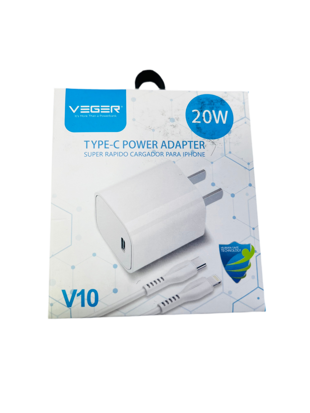 Cargador turbo 20 W  para iPhone VEGER  TIPO C carga rápida TURBO MOD V10