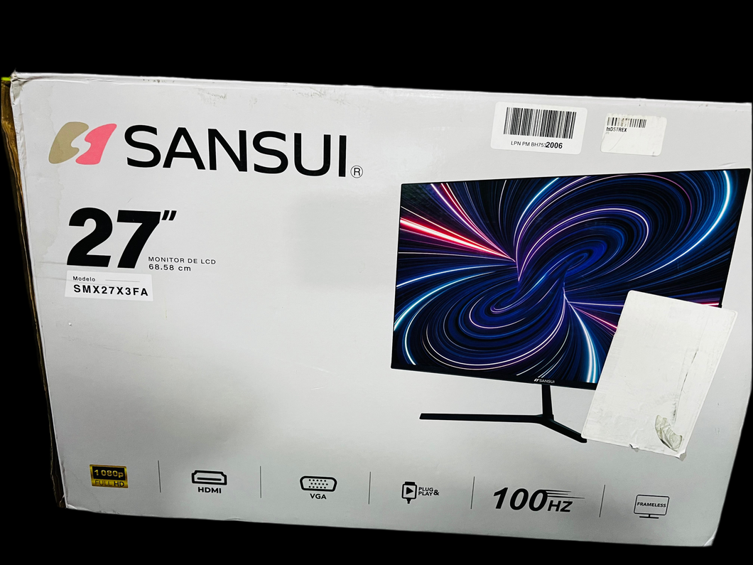 Sansui Monitor Led 27”Fullhd Panel Ips, 100hz Mod. Smx27x3fa Color Negro