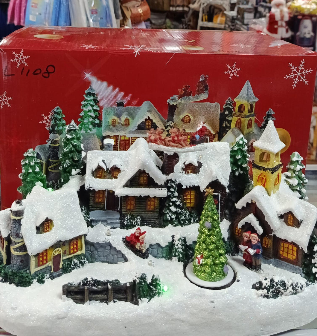 Villa Navidad Villa Árbol Navidad Escena Luz Led Y Musical MOD L1108