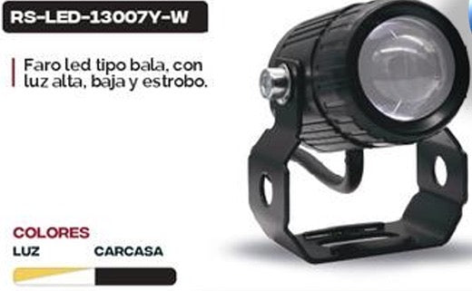 Faro, le tipo bala con luz alta, baja y Estrobo MOD RS-LED-13007Y-W