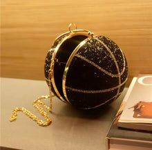 Cargar imagen en el visor de la galería, Bolso de mano con diseño de bola de diamante de basquetbol para mujer, bolsa de mano de lujo para fiesta, con cadena de hombro, de baloncesto BRILLANTE G
