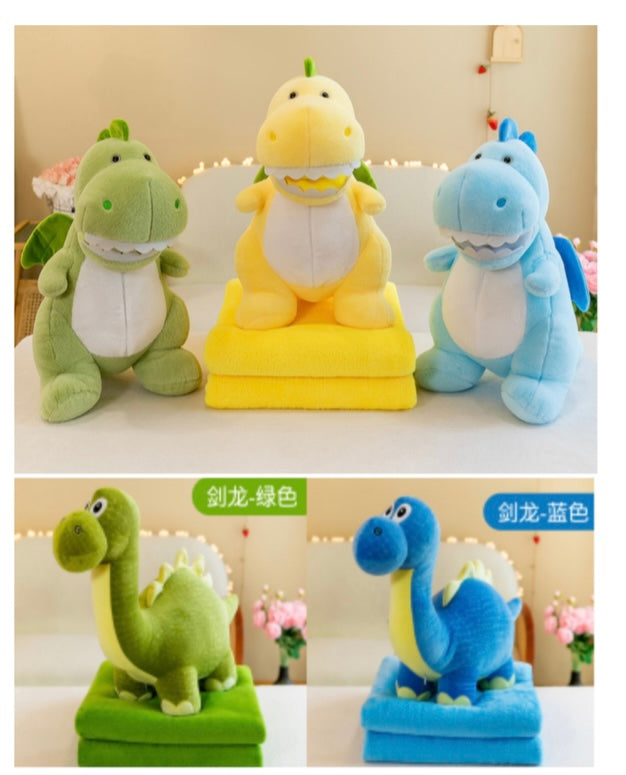 Almohada de felpa 2 en 1 con frazada, cojín con forma de dinosaurio de dibujos animados