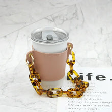 Cargar imagen en el visor de la galería, Portavaso termo reutilizable con cadena de viaje ecológica para bebidas, funda para botella de café, soporte para taza de cuero PU MOD cadena grandeMANGA
