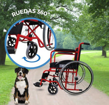 Cargar imagen en el visor de la galería, Silla De Ruedas Acero Plegable Economica Adulto Silla De Ruedas De Traslado Plegable Uso Rudo Descansa Pies Color Rojo y azul MOD G7

