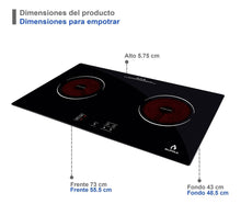 Cargar imagen en el visor de la galería, Parrilla eléctrica de vitrocerámica para empotrar, marca Supra, modelo Vitro Rosso-H, con dos quemadores VITRORROSSO H2Q
