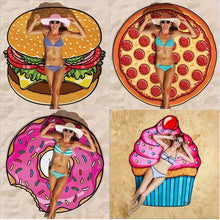 Cargar imagen en el visor de la galería, Toalla de playa con forma de donut, esterilla de viaje, Pizza, hamburguesa, bonita manta creativa MOD 18126
