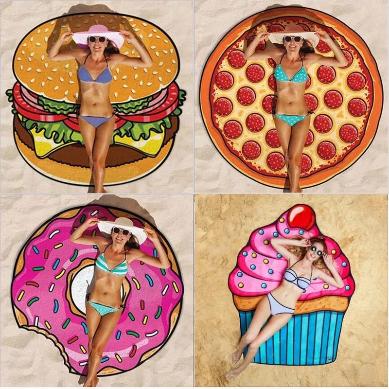 Toalla de playa con forma de donut, esterilla de viaje, Pizza, hamburguesa, bonita manta creativa MOD 18126