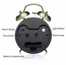 Cargar imagen en el visor de la galería, Reloj despertador con puntero silencioso para el hogar, cronógrafo con número redondo, doble campana, luz nocturna para cabecera, 4 pulgadas MOD 6040
