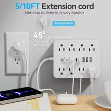 Cargar imagen en el visor de la galería, Protector contra sobretensiones de regleta de alimentación 14 en 1 con 8 salidas, 4 puertos USB y 2 puertos USB C, enchufe plano, soporte de pared, protección contra sobrecarga USB de escritorio MOD ZE-1153
