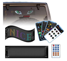 Cargar imagen en el visor de la galería, Panel de píxeles de matriz LED para coche, iluminación RGB DIY, tablero de texto en desplazamiento de Graffiti, pantalla publicitaria para parabrisas, Control por aplicación Bluetooth 18 cm largo 7 cm ancho MOD LU7396
