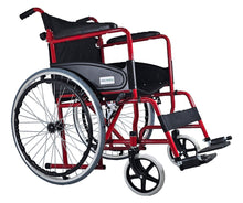 Cargar imagen en el visor de la galería, Silla De Ruedas Acero Plegable Economica Adulto Silla De Ruedas De Traslado Plegable Uso Rudo Descansa Pies Color Rojo y azul MOD G7

