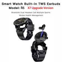 Cargar imagen en el visor de la galería, Reloj inteligente R6, dispositivo con auriculares, dos en uno, X7, versión actualizada, ultrafino, 1,32, pantalla táctil grande, carcasa de Metal impermeable IP67 MOD R6
